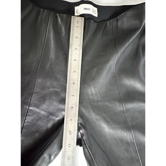 Mango Womens Leather Effect Pants M Straight Leg Front Slit Goth Grunge *READ - Picture 11 of 16
